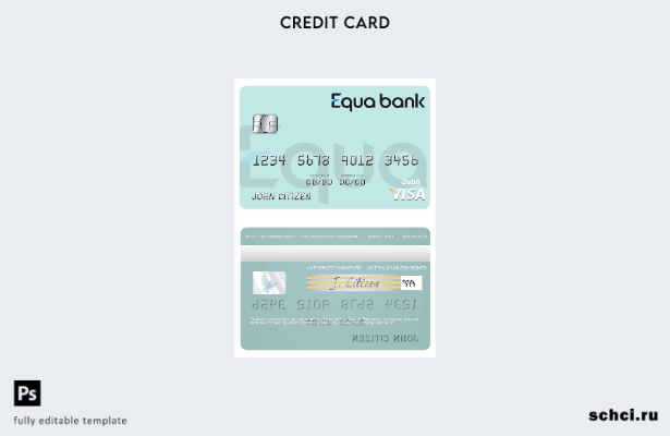скачать в цифровом формате шаблон дебетовой карты Visa Чешского Equa Bank